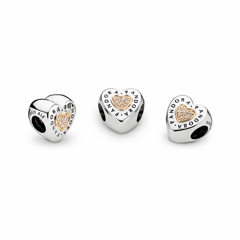 Pandora Signature Heart Charm Ireland - Two Tone/Cubic Zirconia - 458769NAS